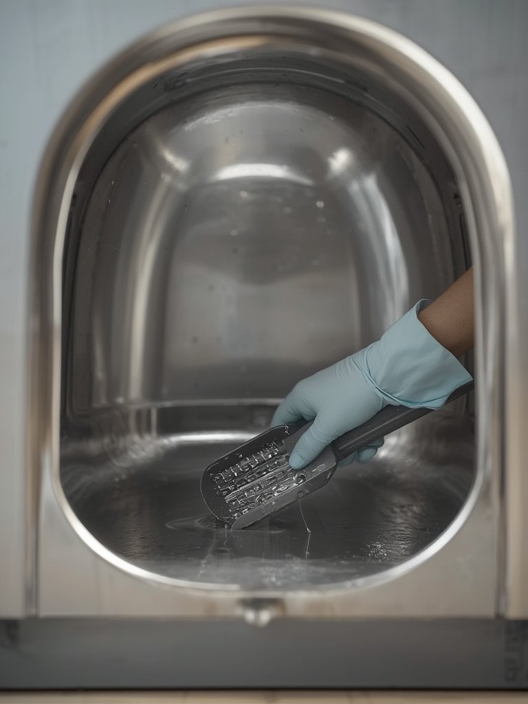 stainless litterbox in action