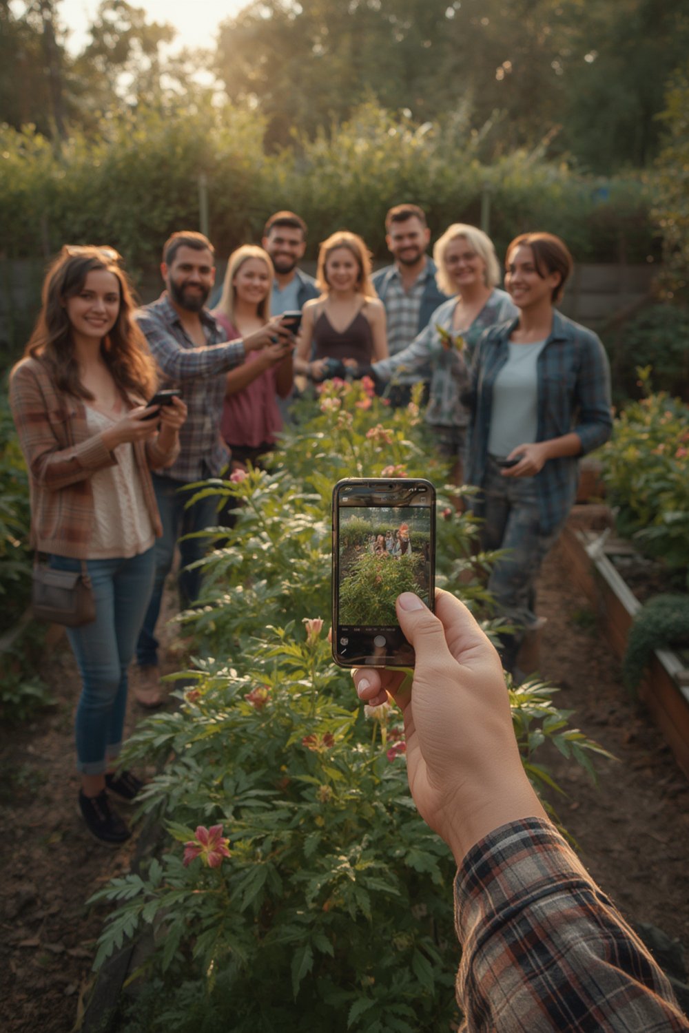 AI plant identification app being used on smartphone in garden