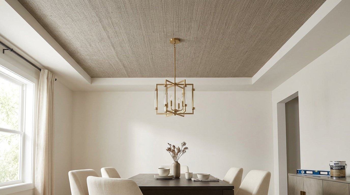textured wallpaper ceiling treatment