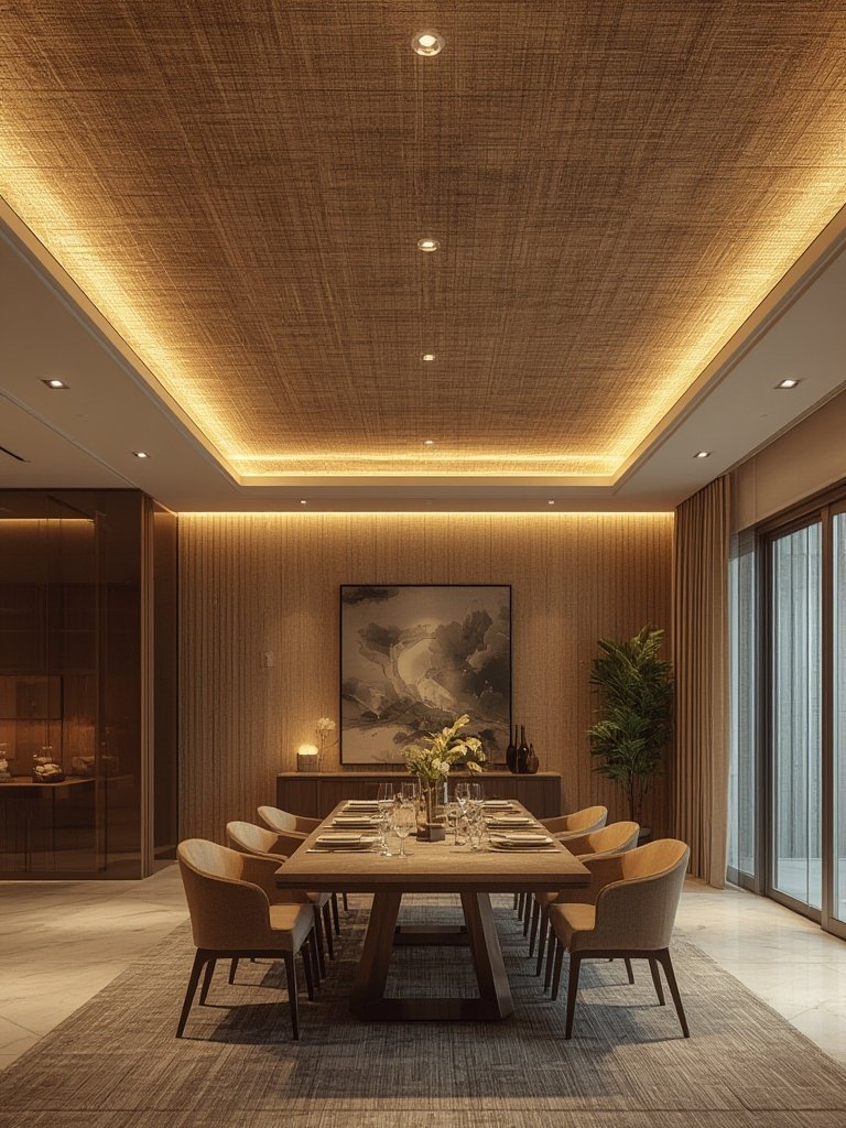 textured wallpaper ceiling treatment